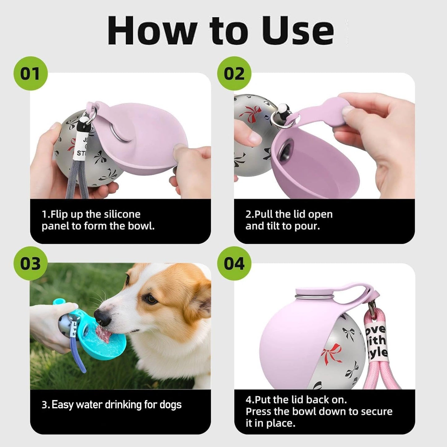 Borraccia per cani con ciotola in silicone rimovibile